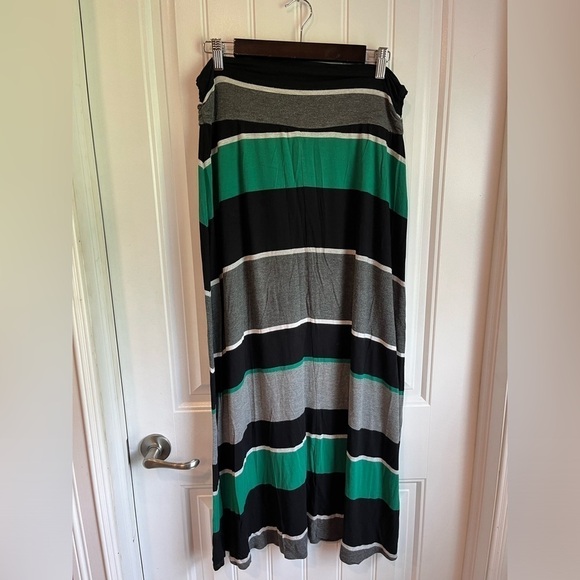 Merona Maxi Skirt Large Black Green Nautical Preppy - Picture 3 of 5